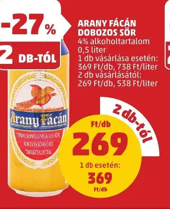 PENNY ARANY FÁCÁN DOBOZOS SÖR 0,5 liter ajánlat