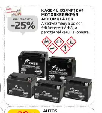 Auchan KAGE 4L-BS/MF12 V4 MOTORKERÉKPÁR AKKUMULÁTOR ajánlat