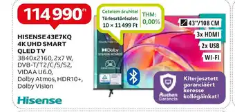 Auchan HISENSE 43E7KQ 4K UHD SMART QLED TV ajánlat