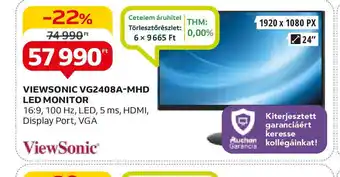 Auchan VIEWSONIC VG2408A-MHD LED MONITOR ajánlat