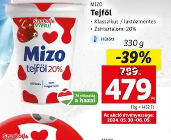 Lidl Mizo Tejföl 330g ajánlat