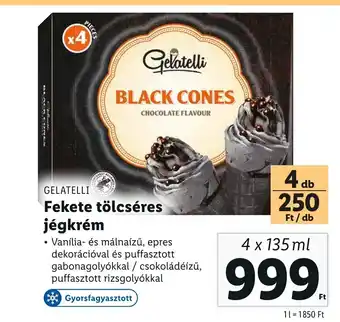 Lidl GELATELLI Fekete tölcséres jégkrém 4x135ml ajánlat