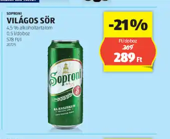 ALDI SOPRONI VILÁGOS SÖR 0,5l ajánlat