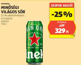 ALDI HEINEKEN MINŐSÉGI VILÁGOS SÖR 0,5l ajánlat