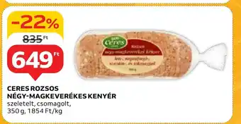 Auchan CERES ROZSOS NÉGY-MAGKEVERÉKES KENYÉR 350g ajánlat