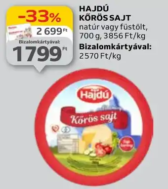 Auchan HAJDÚ KÖRÖS SAJT 700g ajánlat