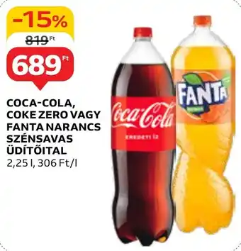 Auchan COCA-COLA, COKE ZERO VAGY FANTA NARANCS SZÉNSAVAS ÜDÍTŐITAL 2,25l ajánlat