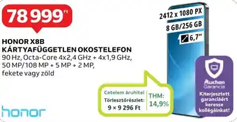 Auchan HONOR X8B KÁRTYAFÜGGETLEN OKOSTELEFON ajánlat