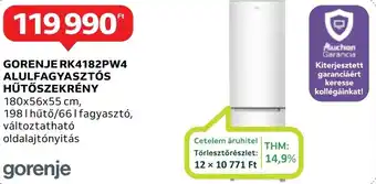 Auchan GORENJE RK4182PW4 ALULFAGYASZTÓS HŰTŐSZEKRÉNY ajánlat