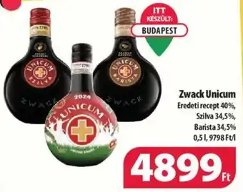 Coop Zwack Unicum Eredeti recept 40%, Szilva 34,5%, Barista 34,5% 0,5l ajánlat