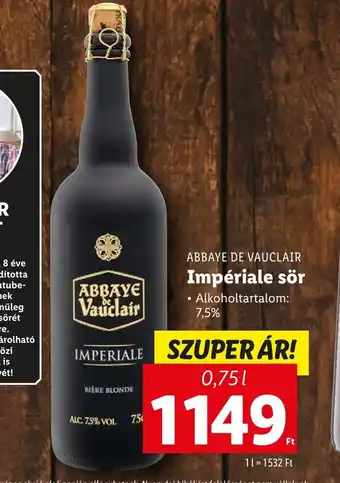 Lidl ABBAYE DE VAUCLAIR Impériale sör 0,75l ajánlat