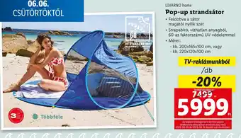 LIVARNO home Pop-up strandsátor - kb. 200x165x100 cm, vagy