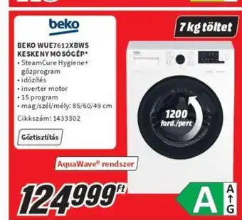 BEKO WUE7612XBWS KESKENY MOSÓGÉP