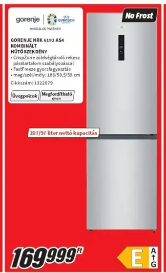 MediaMarkt GORENJE NRK 6192 AS4 KOMBINÁLT HŰTŐSZEKRÉNY ajánlat