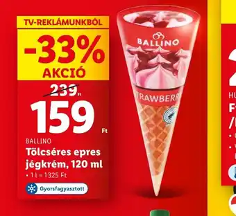 Lidl BALLINO Tölcséres epres jégkrém, 120 ml ajánlat