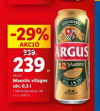 Lidl ARGUS Maestic világos sör, 0,5l ajánlat
