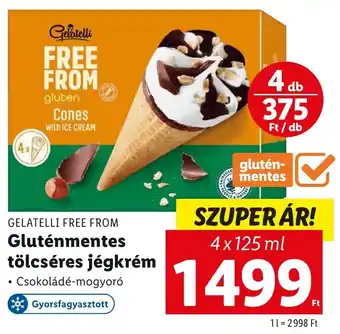 Lidl GELATELLI FREE FROM Gluténmentes tölcséres jégkrém 4x125 ml ajánlat