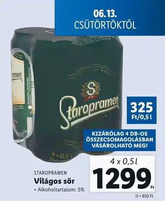 Lidl STAROPRAMEN Világos sör 4x0.5l ajánlat