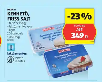 ALDI MILSANI KENHETŐ, FRISS SAJT 200g ajánlat