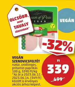 PENNY VEGÁN SZENDVICSFELTÉT 100g ajánlat