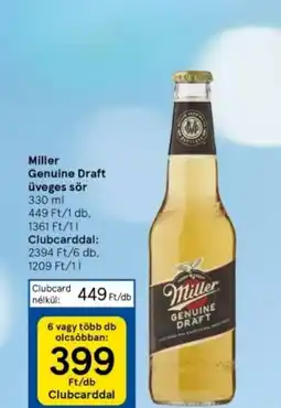 Tesco Miller Genuine Draft üveges sör 330ml ajánlat
