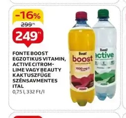 FONTE BOOST EGZOTIKUS VITAMIN, ACTIVE CITROM- LIME VAGY BEAUTY KAKTUSZFÜGE SZÉNSAVMENTES ITAL 0,75l