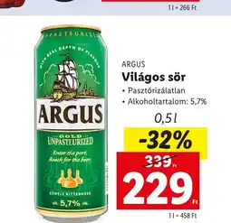 Lidl ARGUS Világos sör 0,5l ajánlat