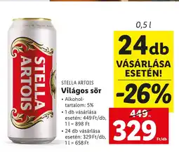 Lidl STELLA ARTOIS Világos sör 0,5l ajánlat