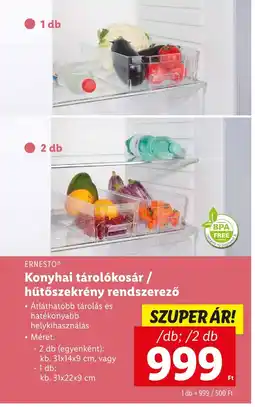 Lidl ERNESTO® Konyhai tárolókosár / hűtőszekrény rendszerező 1db/2db ajánlat