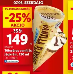 Lidl BALLINO Tölcséres vaníliás jégkrém, 120 ml ajánlat