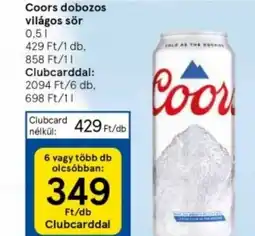 Tesco Coors dobozos világos sör 0,5l ajánlat