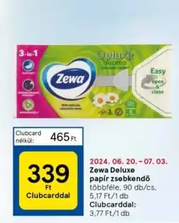 Tesco Zewa Deluxe papír zsebkendő ajánlat