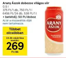 Tesco Arany Ászok dobozos világos sör 0,5l ajánlat