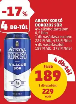 PENNY ARANY KORSÓ DOBOZOS SÖR 4% alkoholtartalom 0,5 liter ajánlat