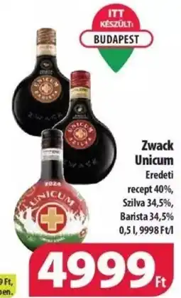 Coop Zwack Unicum Eredeti recept 40%, Szilva 34,5%, Barista 34,5% 0,5l ajánlat