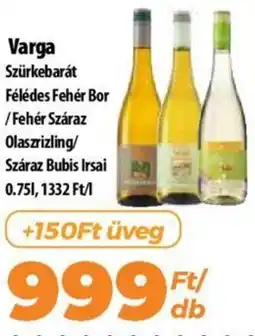 Coop Varga Szürkebarát Félédes Fehér Bor /Fehér Száraz Olaszrizling/ Száraz Bubis Irsai 0.75l ajánlat