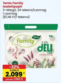Tento Family toalettpapír 3-rétegű; 24 tekercs/csomag 1 csomag