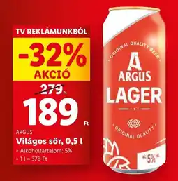 Lidl ARGUS Világos sör, 0,5 l ajánlat