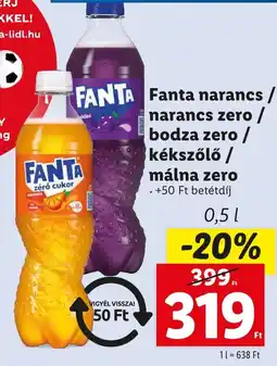 Lidl Fanta narancs/ narancs zero / bodza zero / kékszőlő / málna zero 0,5 l ajánlat