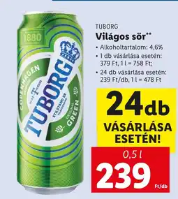 Lidl TUBORG Világos sör 0,5 l ajánlat