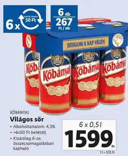 Lidl KŐBÁNYAI Világos sör 6 x 0,5 l ajánlat