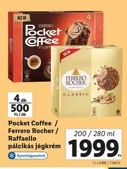 Lidl Pocket Coffee / Ferrero Rocher / Raffaello pálcikás jégkrém 200 / 280ml ajánlat