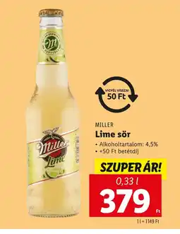 Lidl MILLER Lime sör 0,33l ajánlat