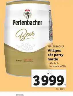 Lidl PERLENBACHER Világos sör party hordó 5l ajánlat