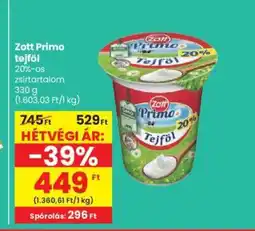 Spar Zott Primo tejföl 330g ajánlat