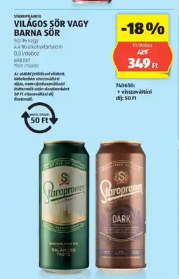ALDI STAROPRAMEN VILÁGOS SÖR VAGY BARNA SÖR 0,5l ajánlat