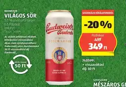 ALDI BUDWEISER VILÁGOS SÖR 0,5l ajánlat