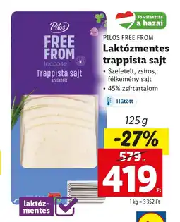Lidl PILOS FREE FROM Laktózmentes trappista sajt 125g ajánlat