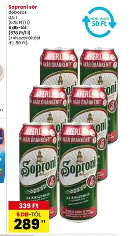 Spar Soproni sör dobozos 0,5l ajánlat