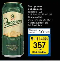 Tesco Staropramen dobozs sör 0,5 l ajánlat